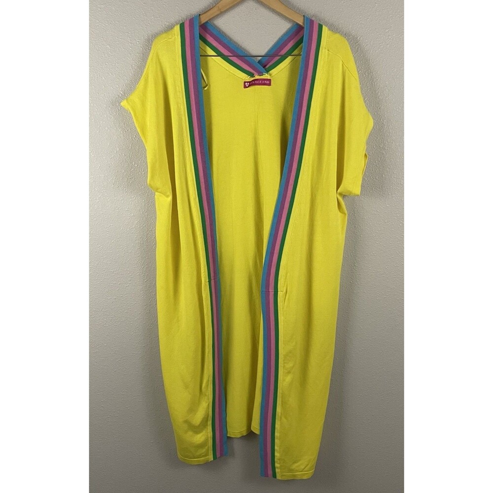 Agatha Ruiz De La Prada Size 38 Yellow Short Sleeve Open Striped Edge Dopamine
